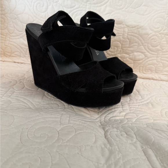 Pedro Garcia Elegant Black Suede Wedge Sandals 38 - Picture 1 of 4